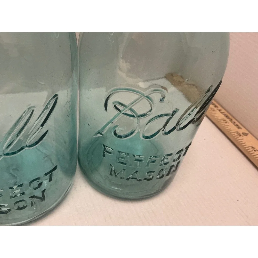 Ball Vintage Mason Jars Set of 4 Aqua Blue Glass Perfect Mason Quart Farmhouse
